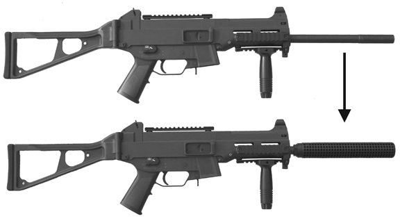 MFI M4 Style Fake Silencer for HK USC45 with Kompfswimmer German GSG5 Special Forces Marking